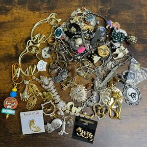 Cat Theme Jewelry Craft Lot Broken Harvest and Wearables
